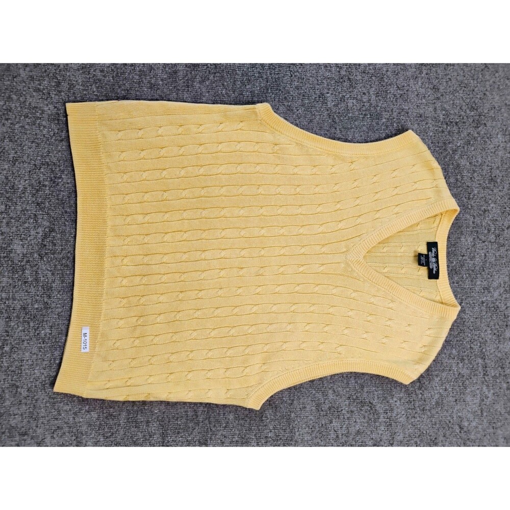 Brooks Brothers Cable Knit Sweater Vest Yellow Mercerized Cotton L